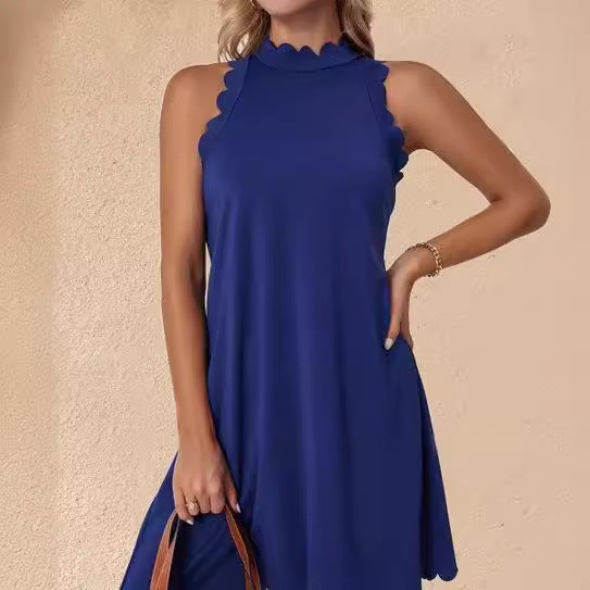 Damen Elegantes ärmelloses Freizeitkleid mit skulpturalem Ausschnitt R&B