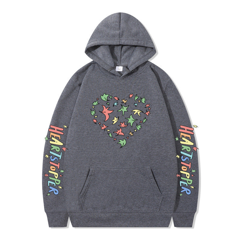 Damen Kapuzenpullover mit kreativem Herz- und Blattmotiv