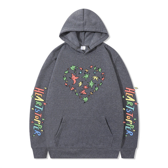 Damen Kapuzenpullover mit kreativem Herz- und Blattmotiv R&B