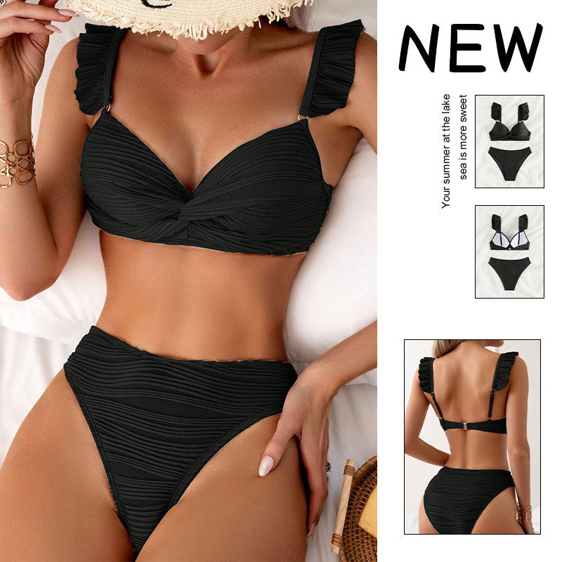 Damen Hoch tailliertes Badeanzug-Set mit raffinierten Rüschendetails R&B