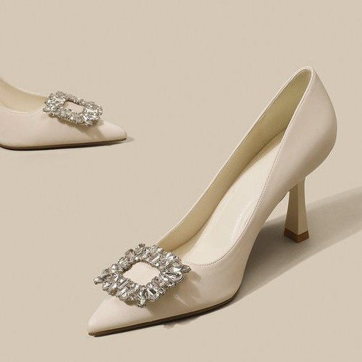Damen elegante Stiletto-Pumps mit funkelnder Strass-Schnalle R&B