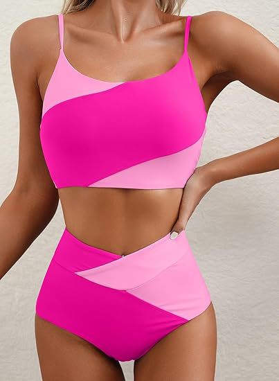 Damen Hoch tailliertes Bikini-Oberteil mit asymmetrischem Design R&B