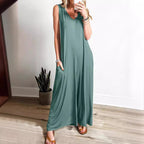 Damen Lockerer Jumpsuit mit tiefem V-Ausschnitt und seitlichen Taschen R&B