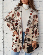 Damen Plüschjacke mit Ethno-Muster R&B