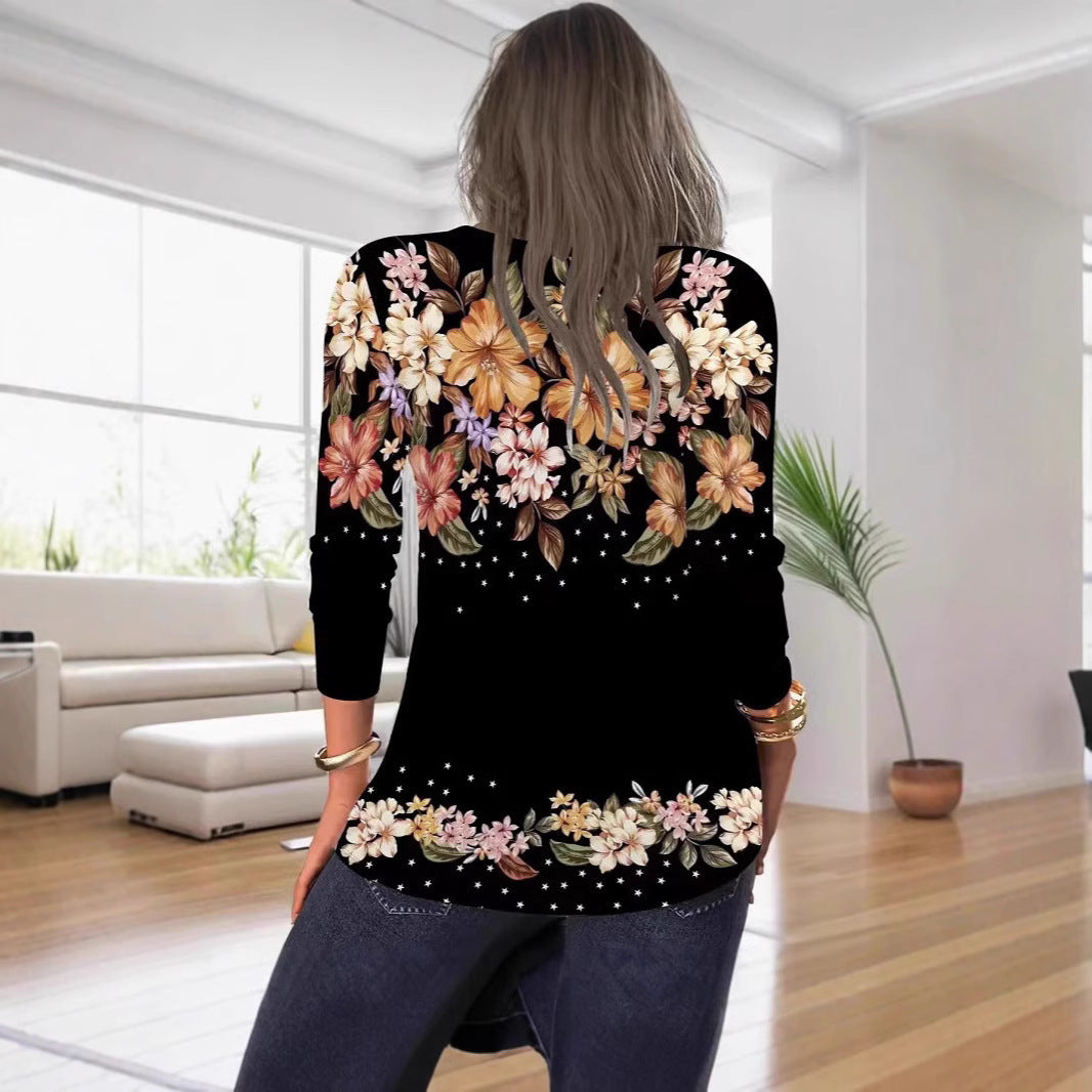 Damen Bluse mit floralen Mustern und V-Ausschnitt R&B