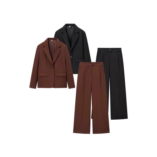 Damen elegantes Anzug-Set mit tailliertem Blazer und weit geschnittenen Hosen R&B