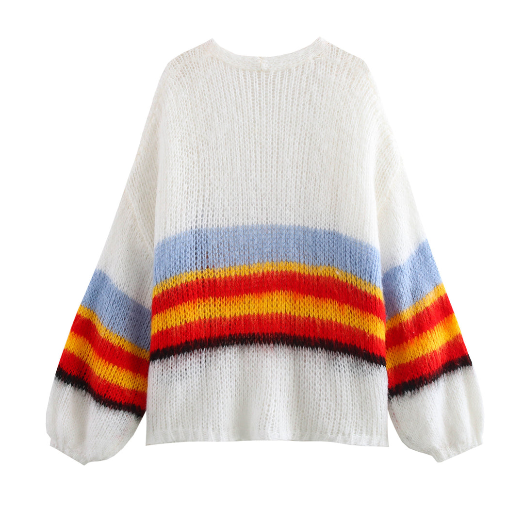 Damen Großer Strickcardigan mit buntem Streifendesign R&B