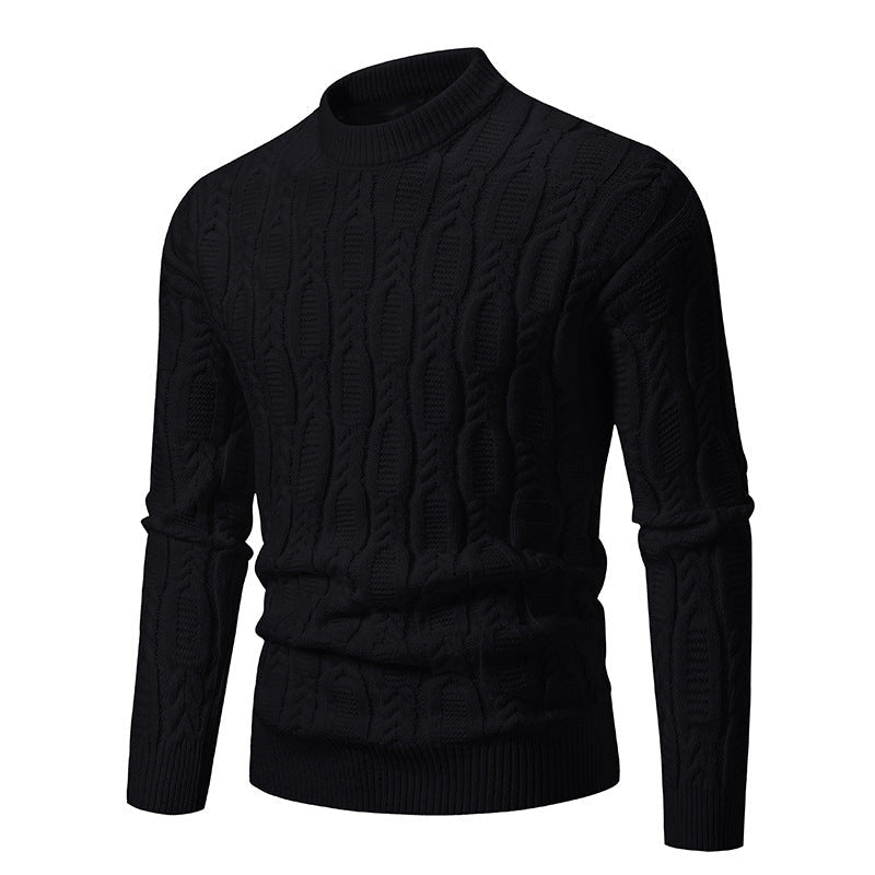 Herren Strickpullover mit modernem Zopfmuster und hohem Kragen R&B