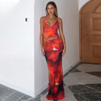 Damen Elegantes Maxikleid mit floralem Muster und Spaghetti-Trägern R&B