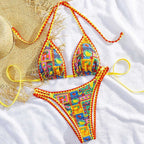 Damen Triangel-Bikini mit buntem Mustermix R&B