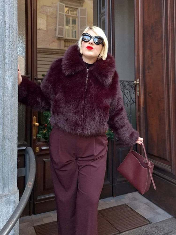Damen Kunstpelzjacke mit voluminösen Ärmeln und elegantem Schnitt R&B
