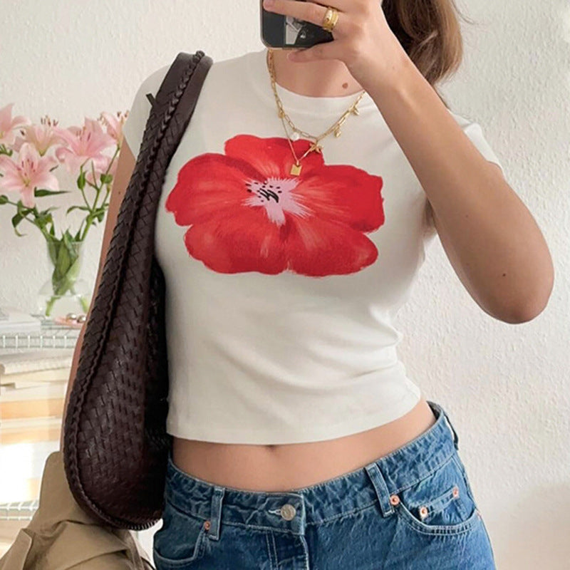 Damen Crop-T-Shirt mit floralem Print R&B