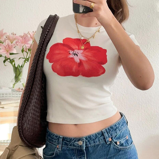 Damen Crop-T-Shirt mit floralem Print R&B