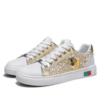 Damen Sneakers mit einzigartigem Leopardenmuster und gesticktem Bienenmotiv R&B