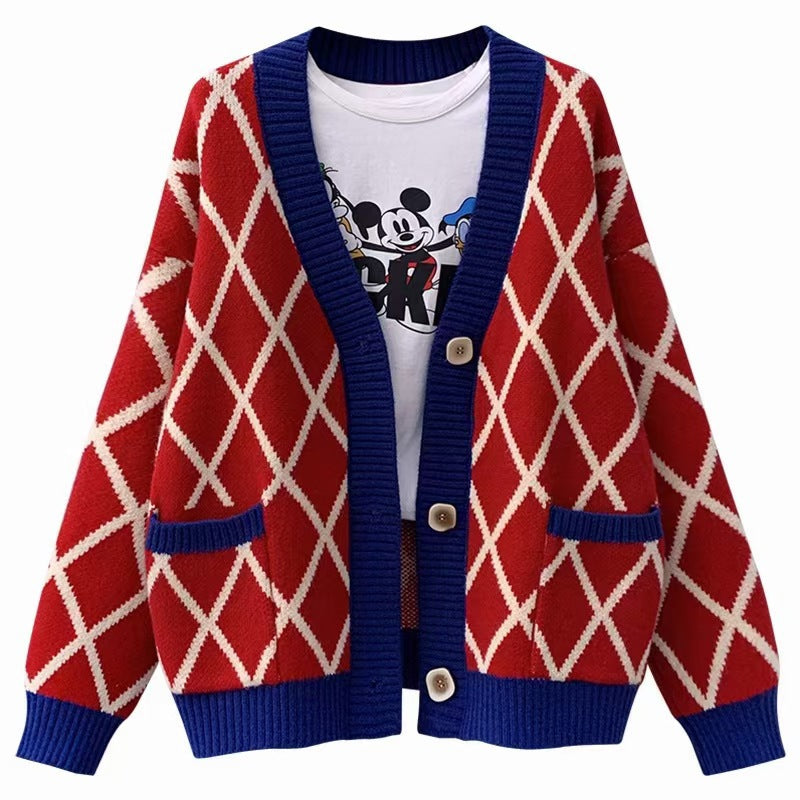 Damen Grobstrickcardigan mit Karomuster R&B