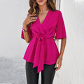 Damen Wickelbluse mit modernen Ärmeln und Knotendetail R&B