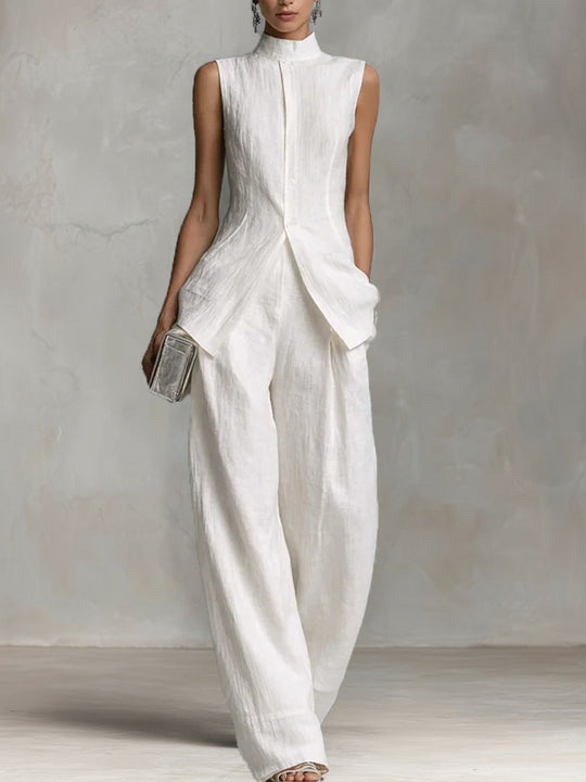 Damen Eleganter Jumpsuit mit hochgeschlossenem Kragen und weitem Bein R&B