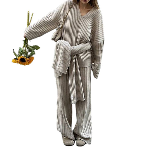 Damen elegantes Strickanzug-Set mit weichem, geripptem Design R&B