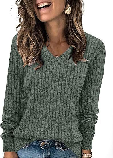 Damen V-Ausschnitt Pullover mit Rippstruktur R&B