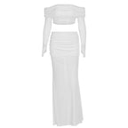 Damen Off-Shoulder Maxi-Kleid mit gerafftem Oberteil und elegantem Rock R&B