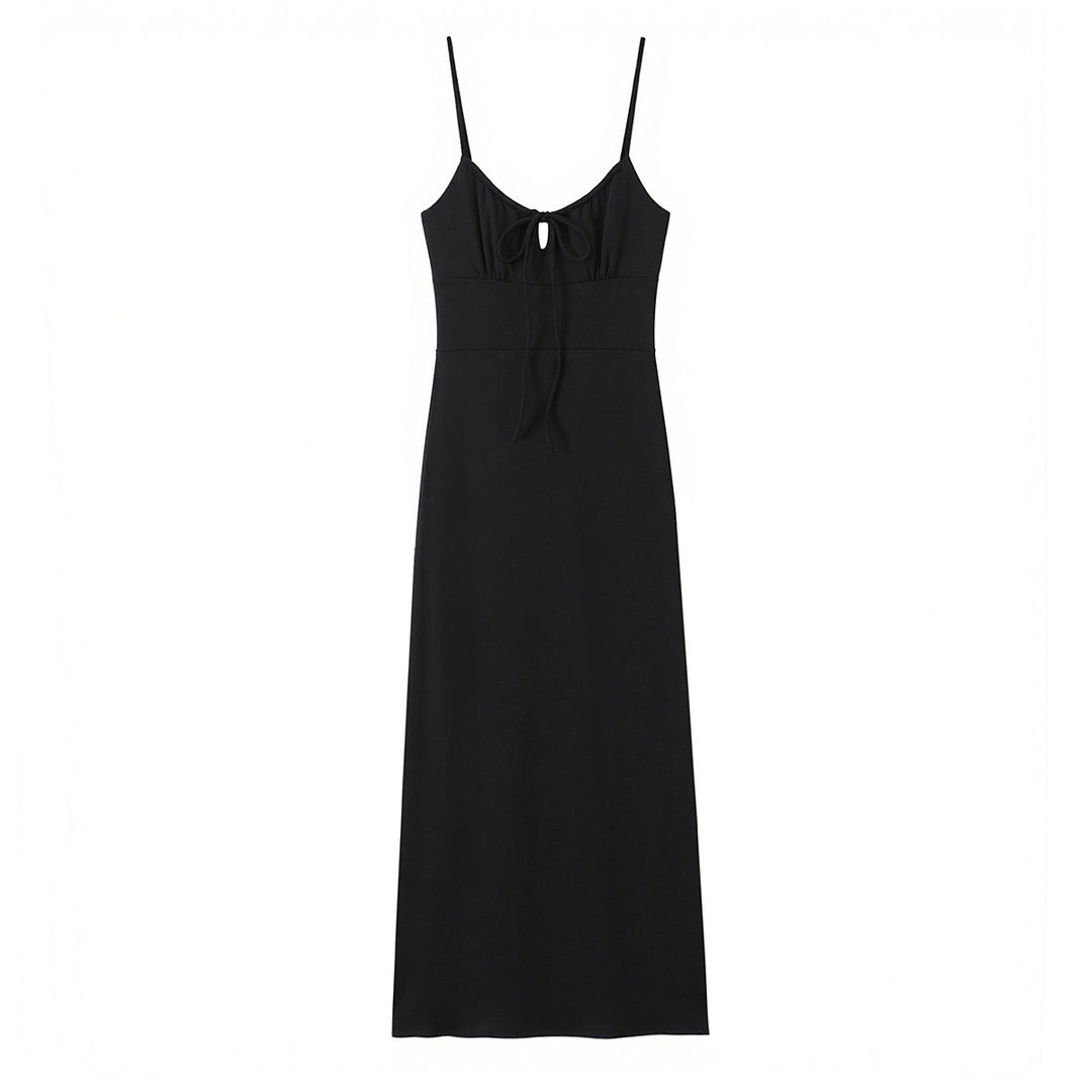 Damen Maxi-Kleid mit tiefem V-Ausschnitt und schmeichelndem Knoten-Design R&B
