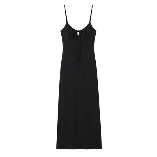 Damen Maxi-Kleid mit tiefem V-Ausschnitt und schmeichelndem Knoten-Design R&B