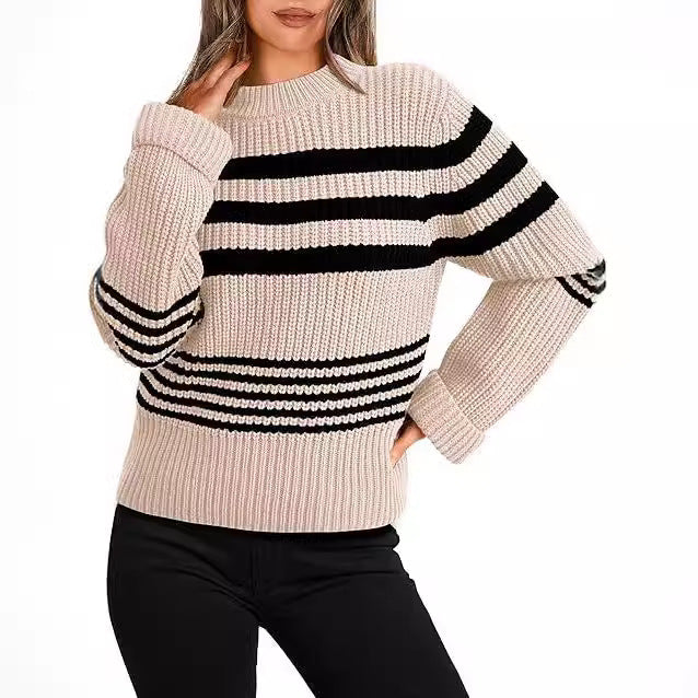 Damen gestrickter Pullover im lässigen Streifenlook R&B