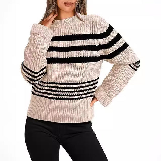 Damen gestrickter Pullover im lässigen Streifenlook R&B