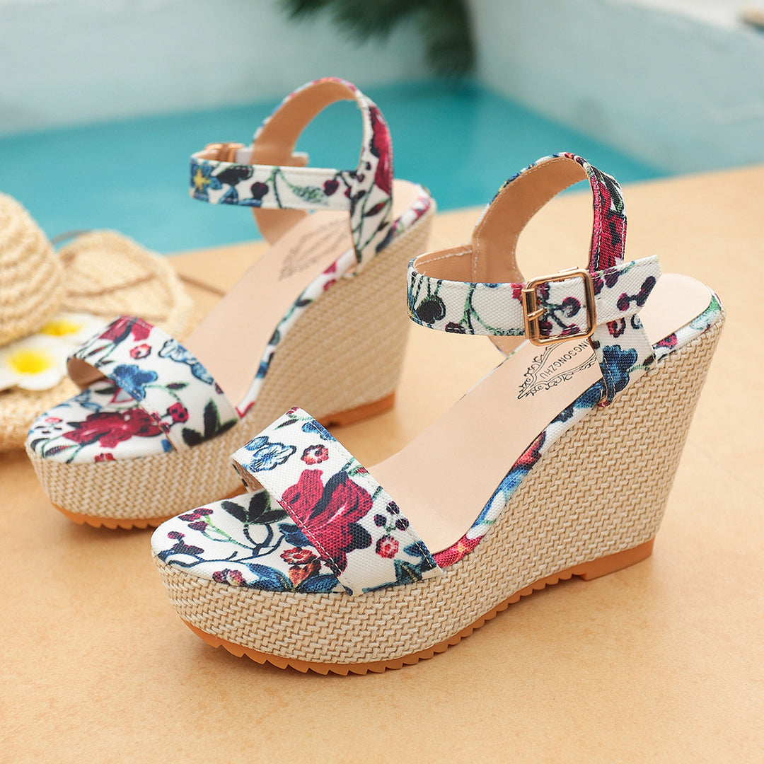 Damen Wedge-Sandalen mit floralem Design und verstellbarem Riemen R&B