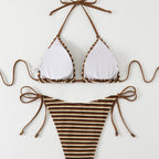 Damen Triangel-Bikini mit verstellbaren BindR&Bändern und verspieltem Streifenmuster R&B