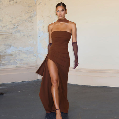 Damen Elegantes Wickelkleid mit hochgeschlossenem Design und kreativer Drapierung R&B