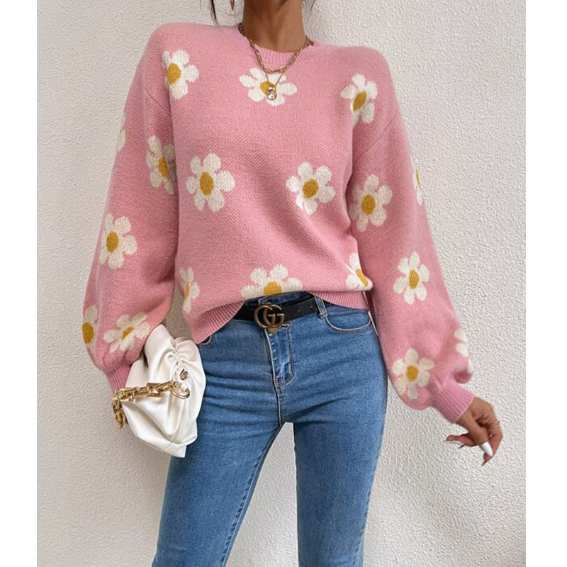 Damen trendiger Pullover mit floralen Akzenten und lässiger Passform R&B