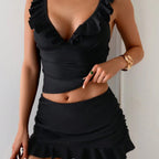 Damen Badeoutfit mit rüschenverziertem Oberteil und hohem Taillenschnitt R&B