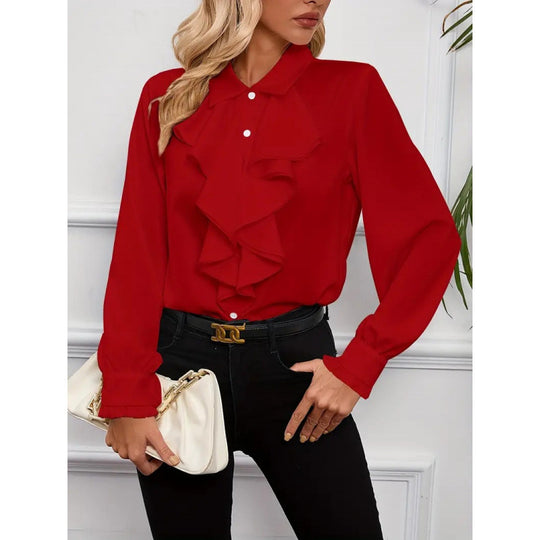 Damen Bluse Mitraffinierten Rüschendetails und Eleganten Ärmeln R&B