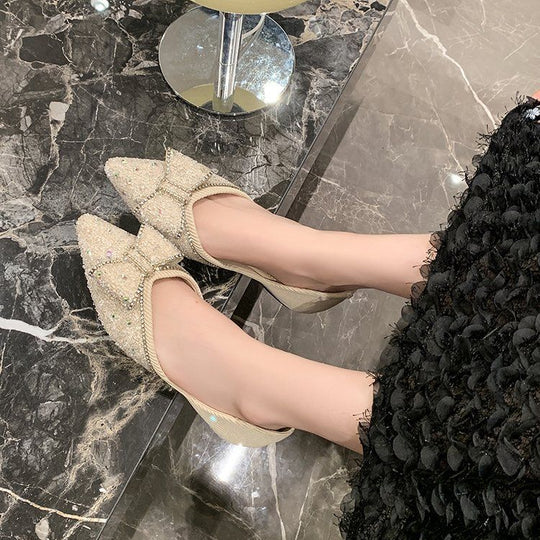 Damen elegante Ballerinas mit funkelndem Schleifendetail R&B