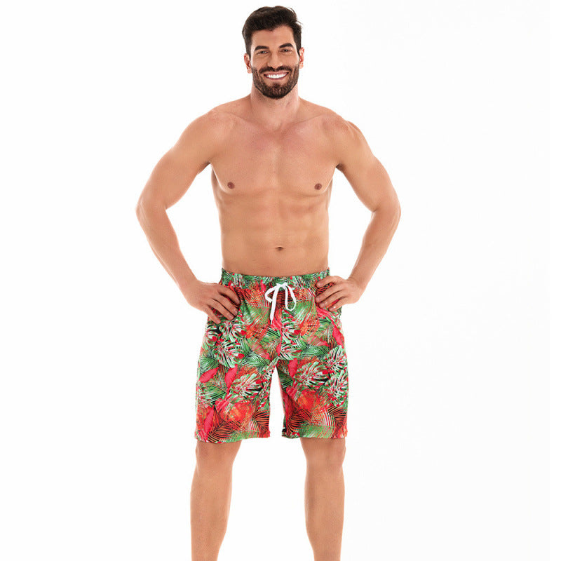 Herren Badeshorts mit tropischem Muster und verstellbarem Kordelzug R&B