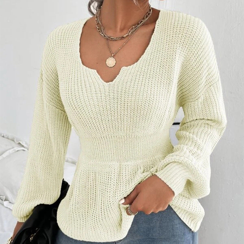 Damen modischer Strickpullover mit weichem Material und charmantem V-Ausschnitt R&B