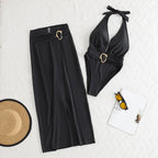 Damen Badeanzug mit elegantem Wickeldesign und glamourösem Gurt R&B