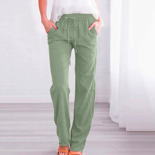Damen Bequeme Leinen-Hose mit elastischem Bund und Taschen R&B