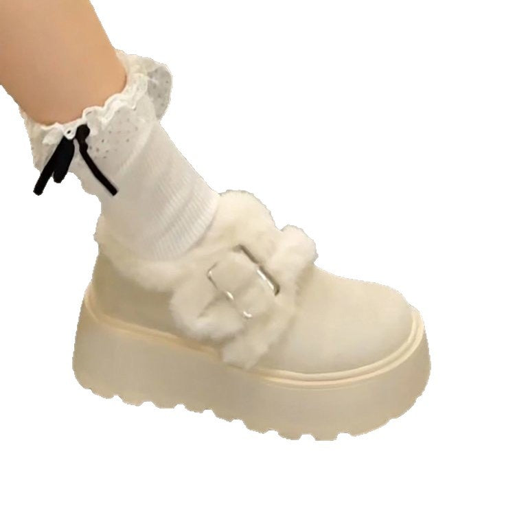 Damen Flauschige Plateau-Clogs mit weichem Fußbett und modischer Schnalle R&B