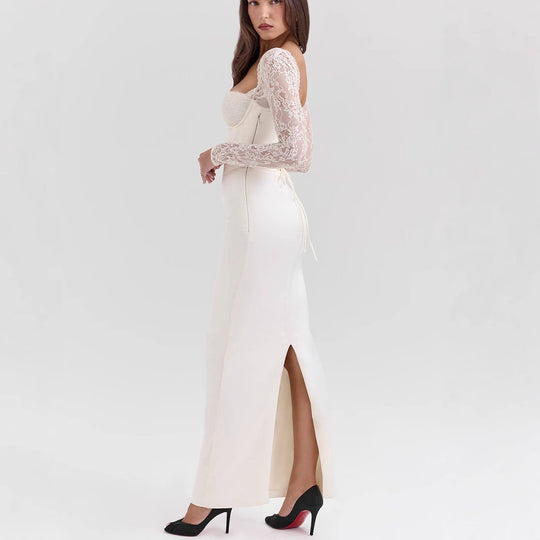 Damen Elegantes hochgeschlossenes Abendkleid mit Spitze und taillierter Silhouette R&B