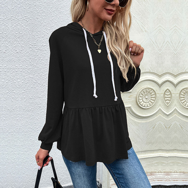 Damen lässiger Hoodie mit Rüschendetail und Kordelzug R&B