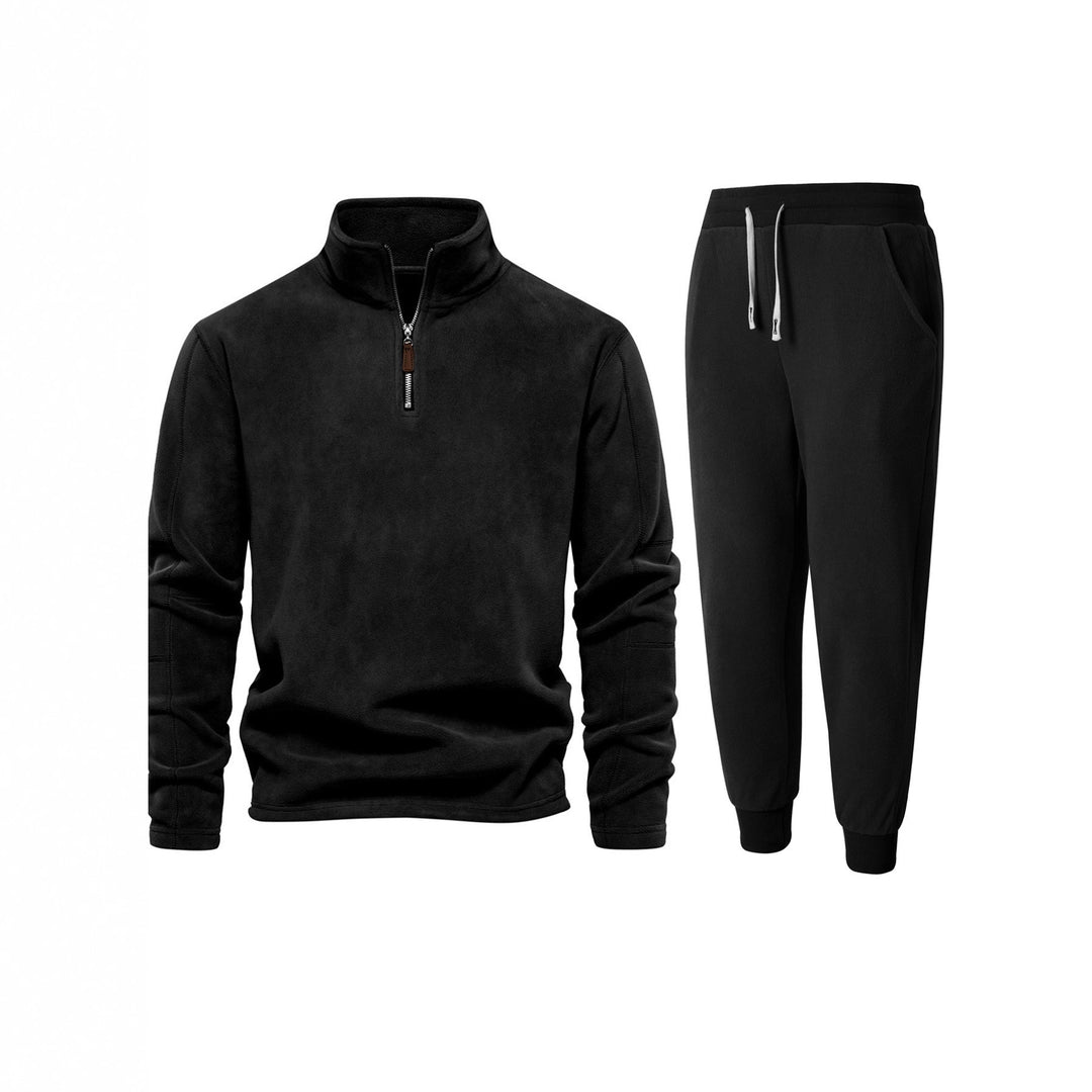 Herren Fleece-Oberteil mit kurzer Reißverschluss und bequemen Jogginghosen R&B