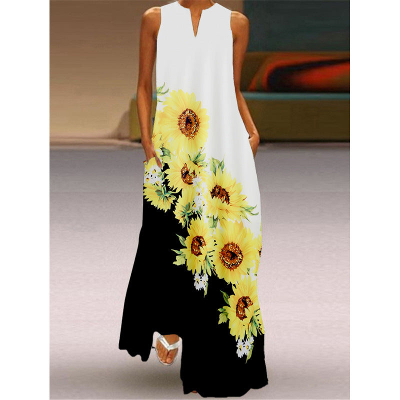 Damen Maxikleid mit elegantem floralem Design und seitlichen Taschen R&B