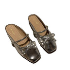 Damen elegante Ballerina-Slipper mit funkelndem Schleifenakzent und klassischer Form R&B