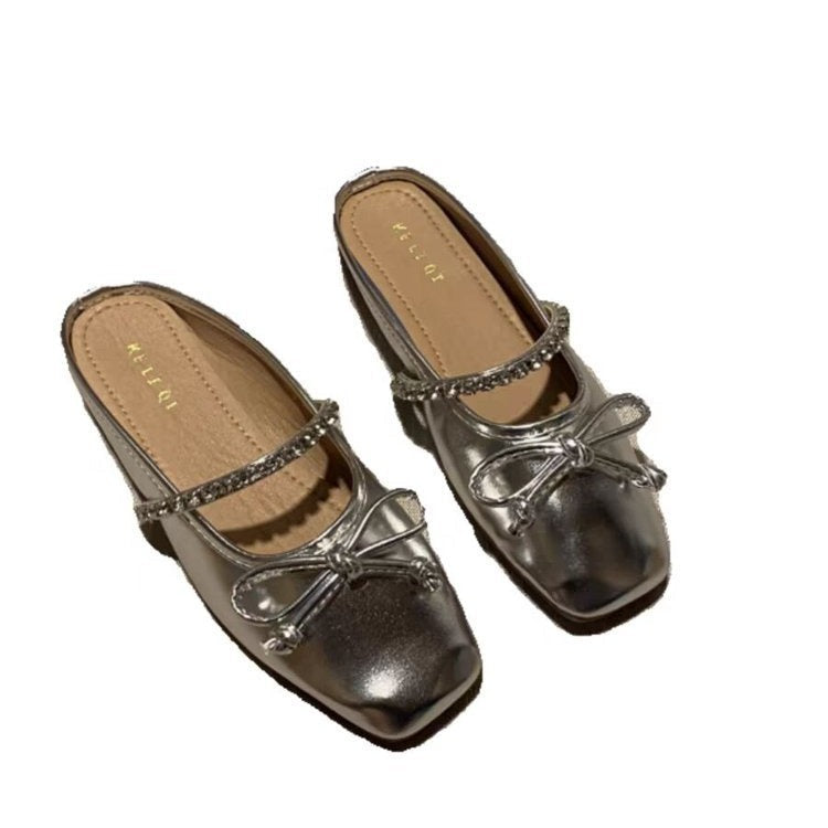 Damen elegante Ballerina-Slipper mit funkelndem Schleifenakzent und klassischer Form R&B