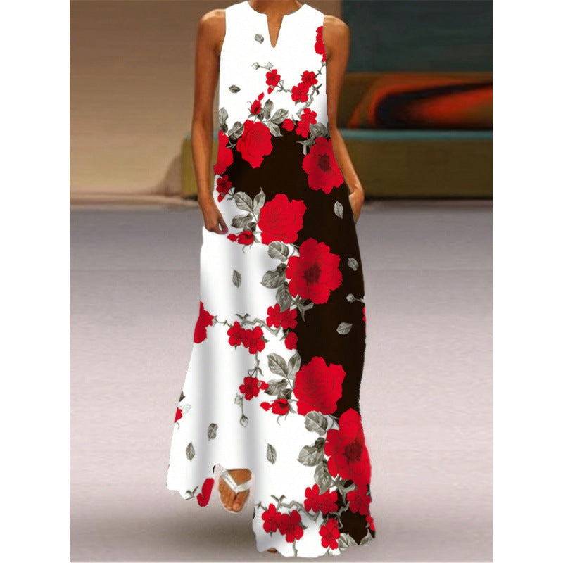 Damen Maxikleid mit elegantem floralem Design und seitlichen Taschen R&B