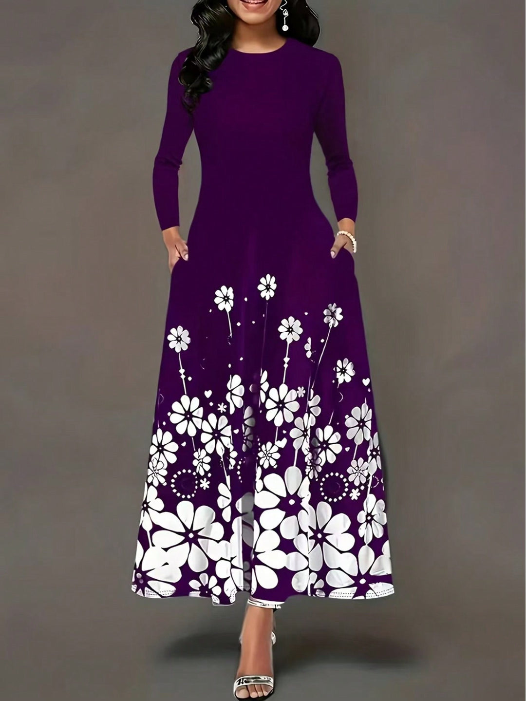 Damen Maxikleid mit floralen Mustern und praktischen Taschen R&B