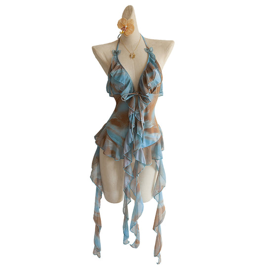 Damen Strandkleid mit transparenten Volants R&B