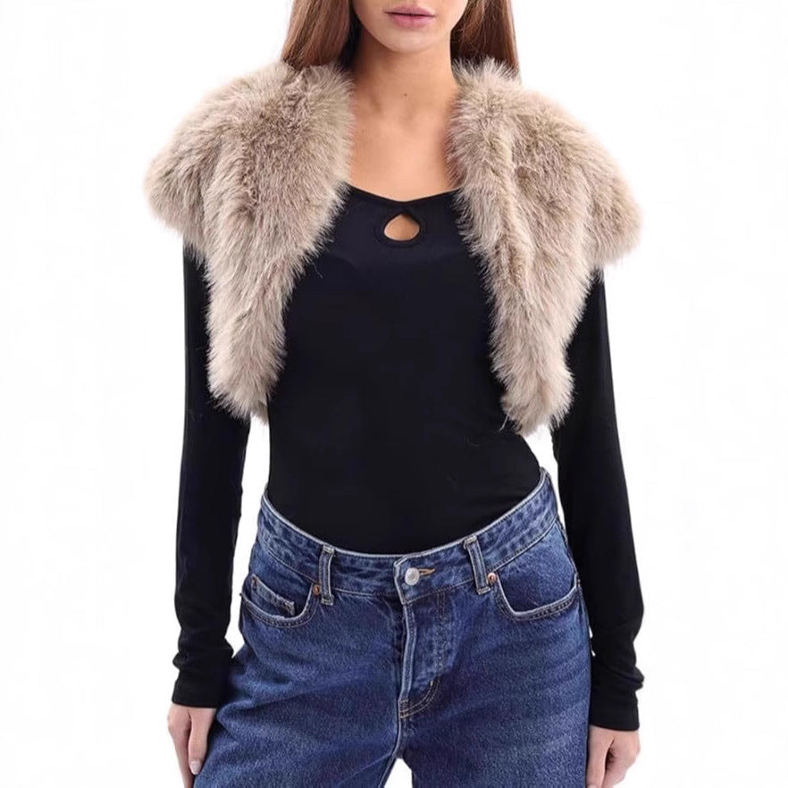 Damen Flauschige Kunstpelzweste im offenen Design R&B